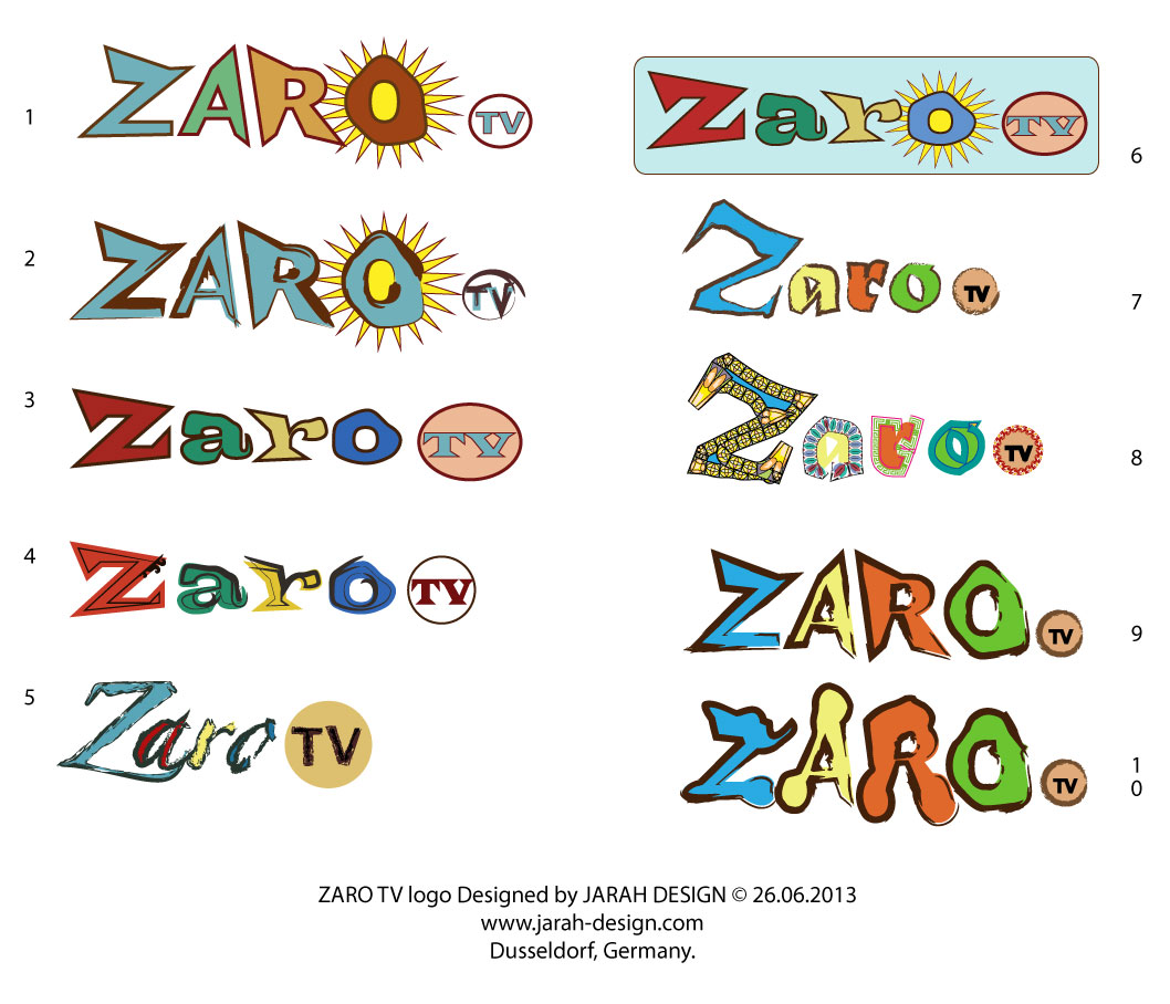 10 ten different ZARO TV logo designed & developed by Jarah Design on 26.Juni 2013